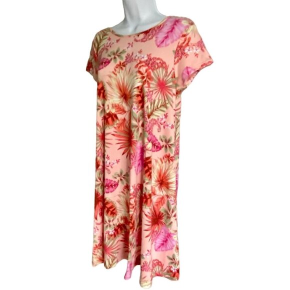 Thyme and Honey Pullover Short Sleeve Pink Floral Print Dress Medium NEW - Picture 3 of 9
